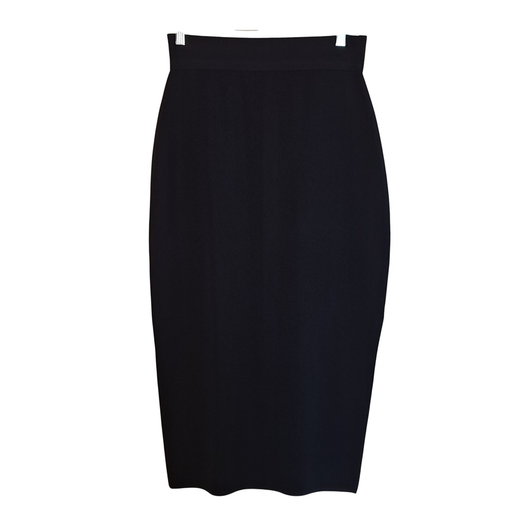 Misook Pencil Skirt Women M Black Knit Elastic Waist Midi Professional Solid 35"